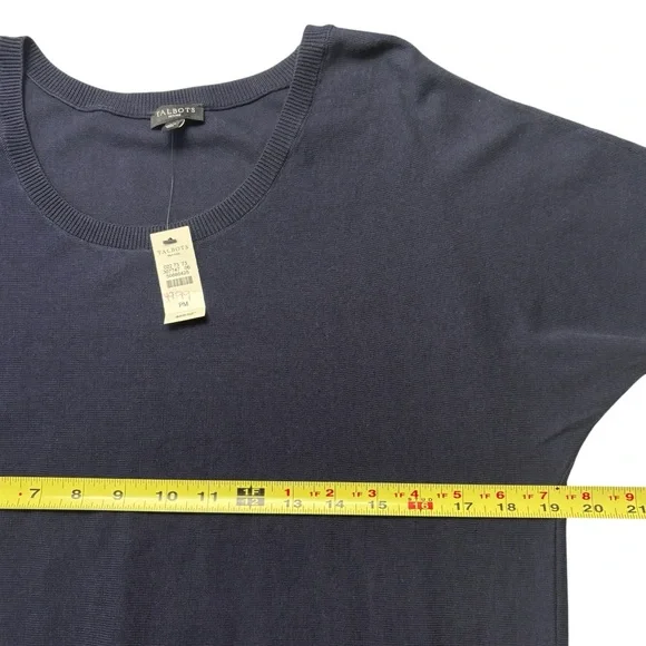 NWT Talbots 3/4 Sleeve Sweater Size M Petite Lace Cuffs Navy Blue Lightweight - Picture 4 of 8